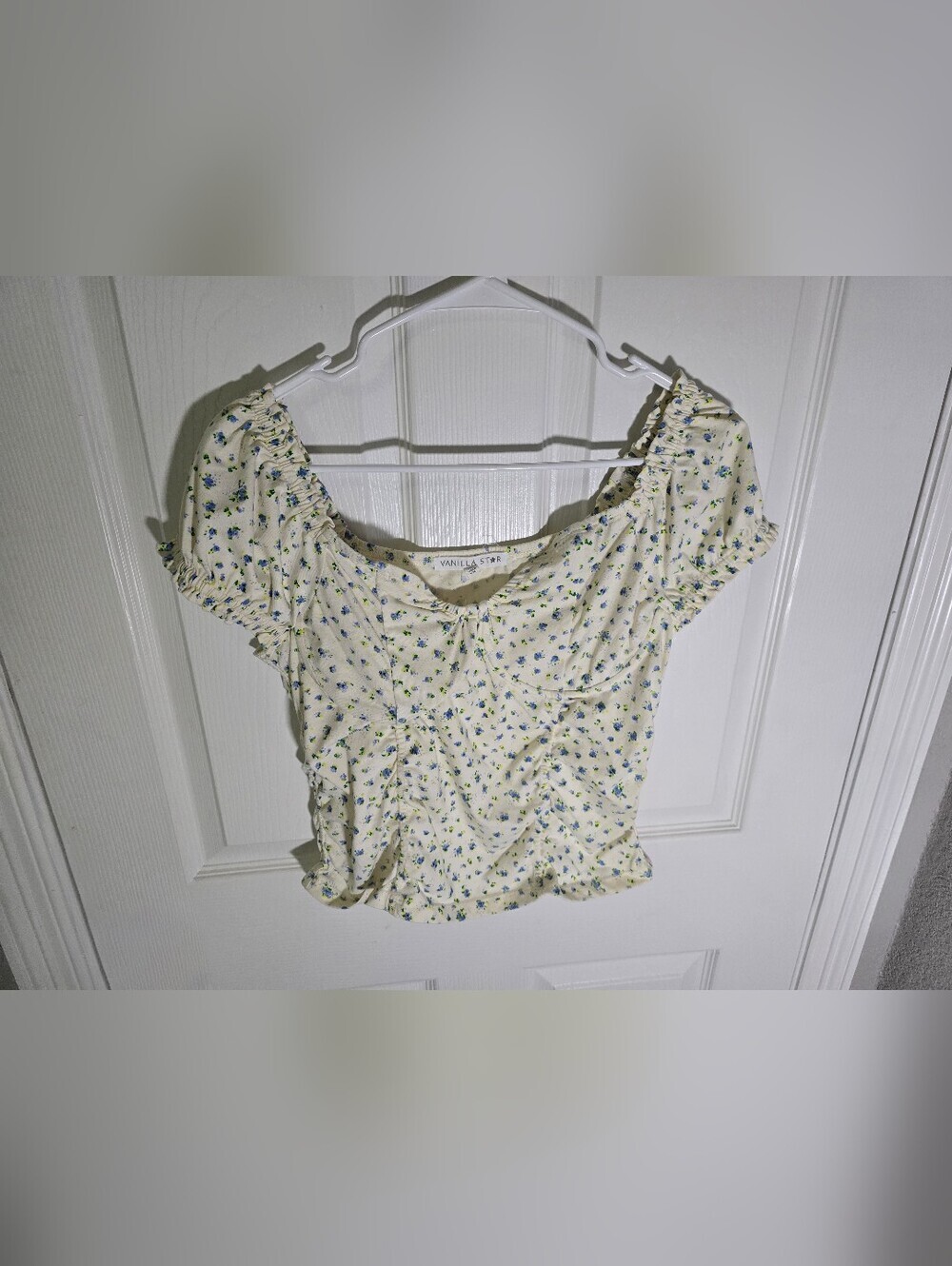 Vanilla Star Womens Floral Crop Top Short Blouse XL